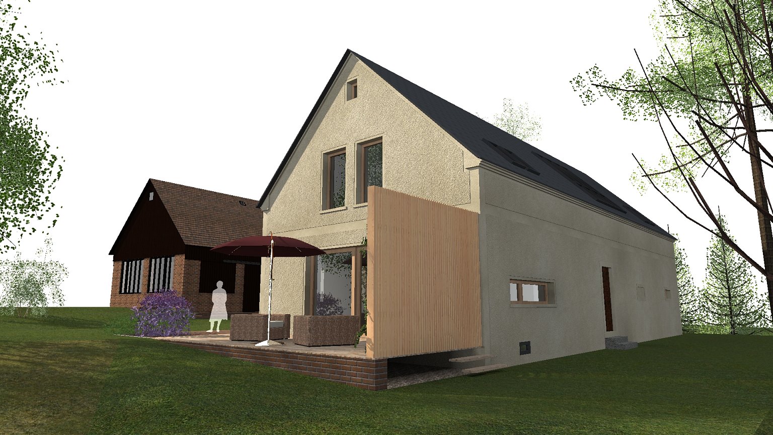 rekonstrukce, rodinný dům, stodola, návrh interiéru, návrh budovy, návrh domu, návrh zahrady, projekt, studie, architekt, Vít Lopatovský, Pertoltice