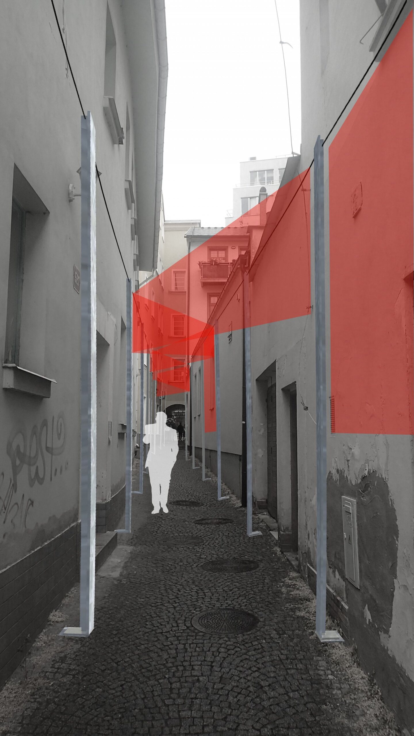 galerie, ulička, návrh venkovních prostor, Liberec, Galerie v uličce, návrh, studie, projekt, Vít Lopatovský, architekt