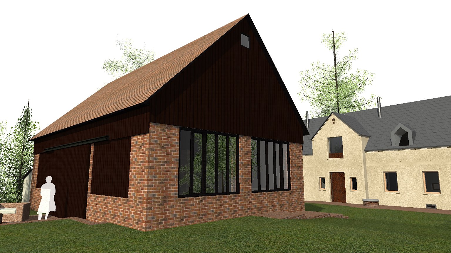 rekonstrukce, rodinný dům, stodola, návrh interiéru, návrh budovy, návrh domu, návrh zahrady, projekt, studie, architekt, Vít Lopatovský, Pertoltice