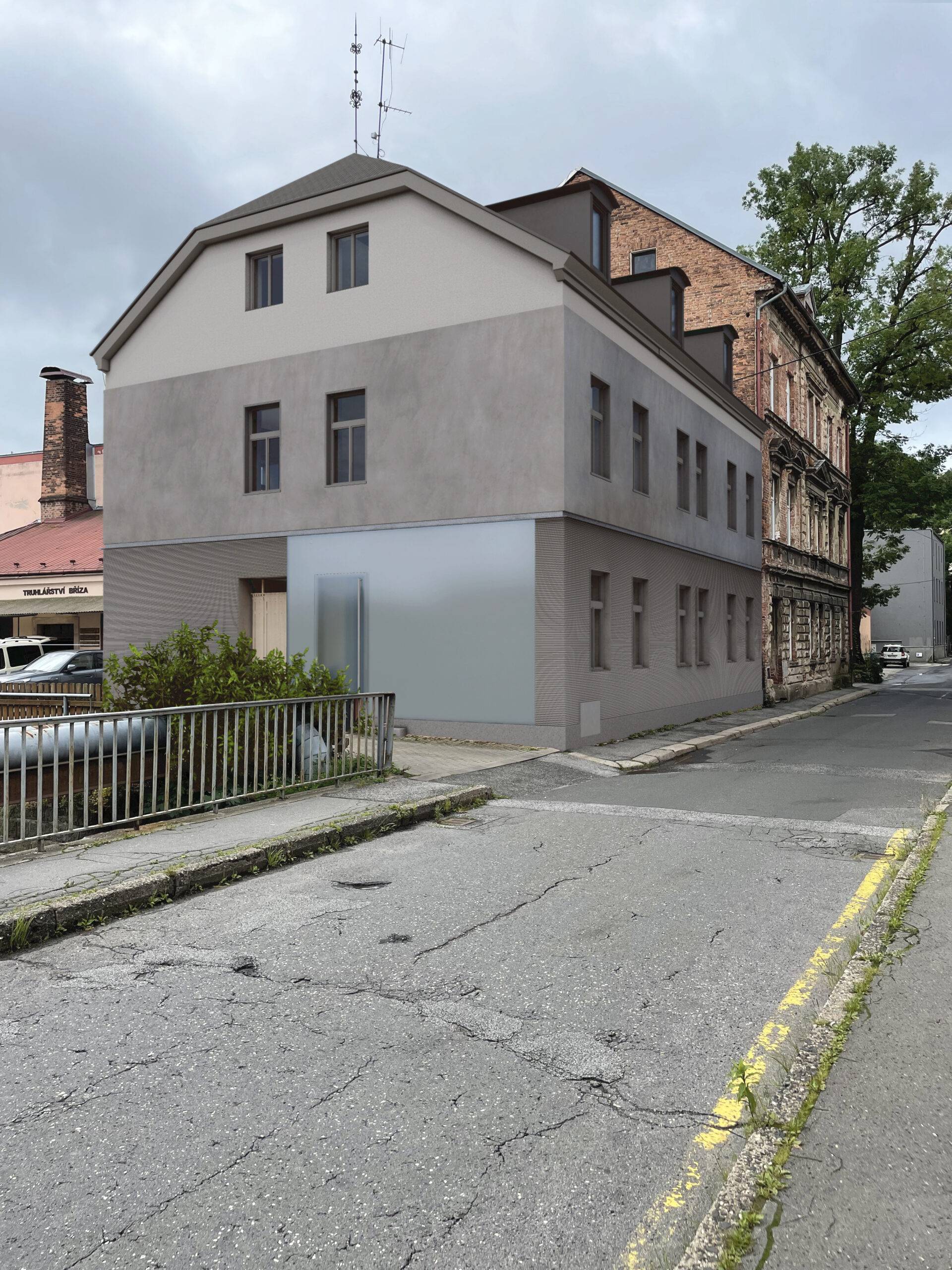 Liberec, architekt, architektonická studie, rekonstrukce, polyfunkční dům, bytový dům, návrh, parkoviště, exteriér, interiér, fasáda