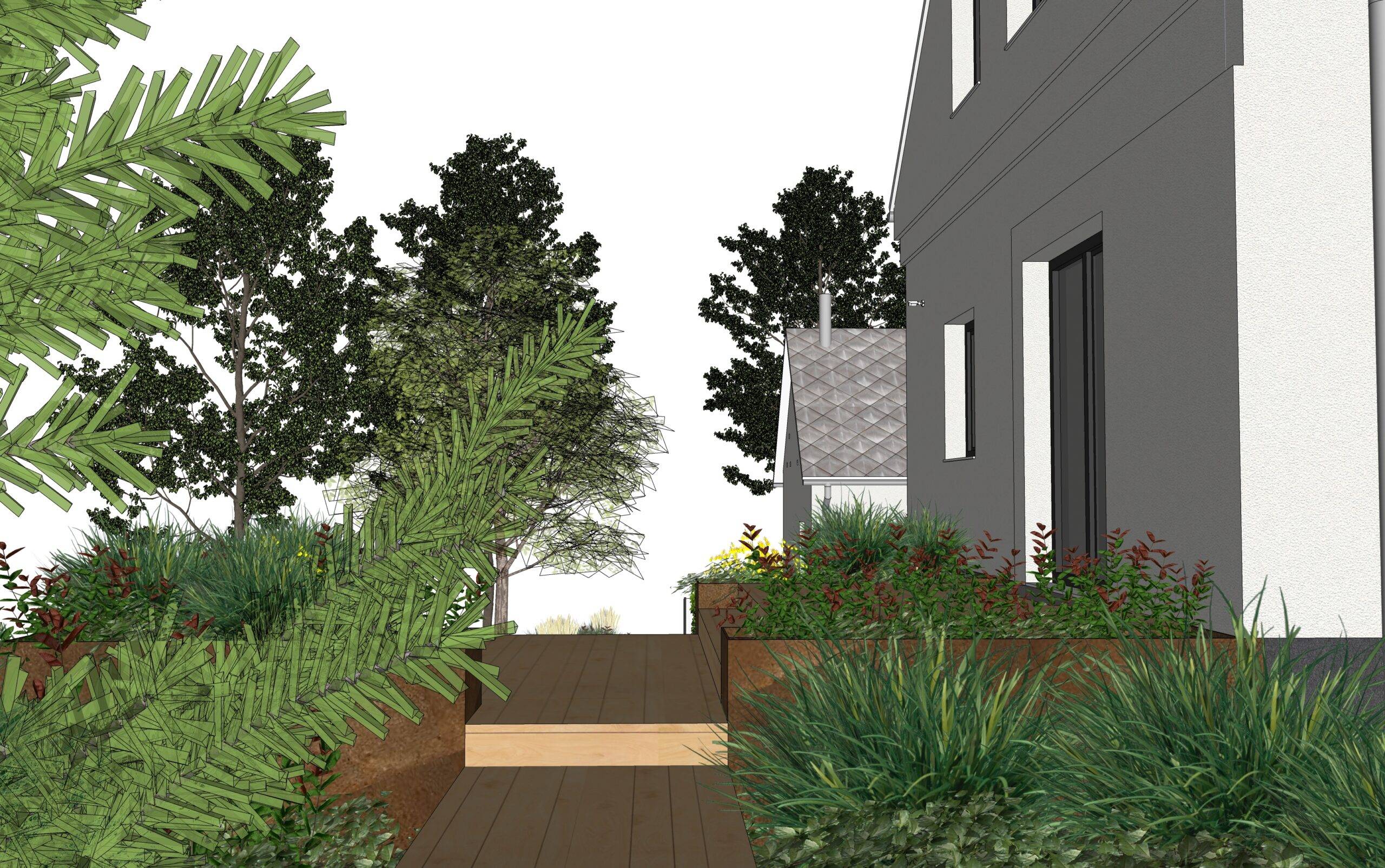 návrh venkovních prostor. zahrada, exteriér, studie, vít lopatovský, architekt, projekt, 3d, model, petřvald, frýdek-místek