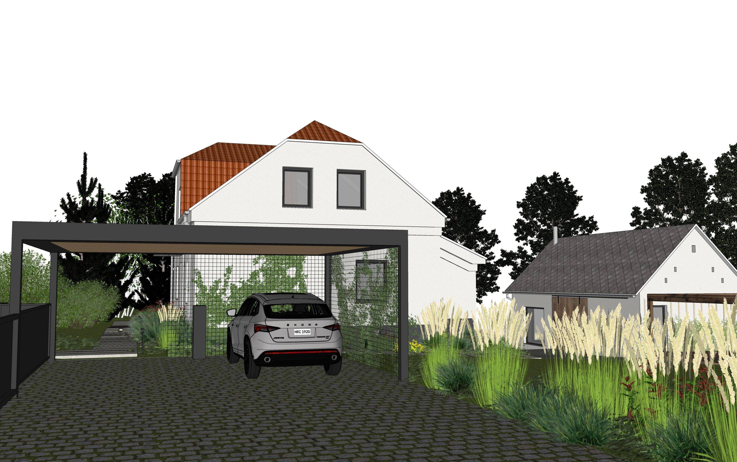 návrh venkovních prostor. zahrada, exteriér, studie, vít lopatovský, architekt, projekt, 3d, model, petřvald, frýdek-místek