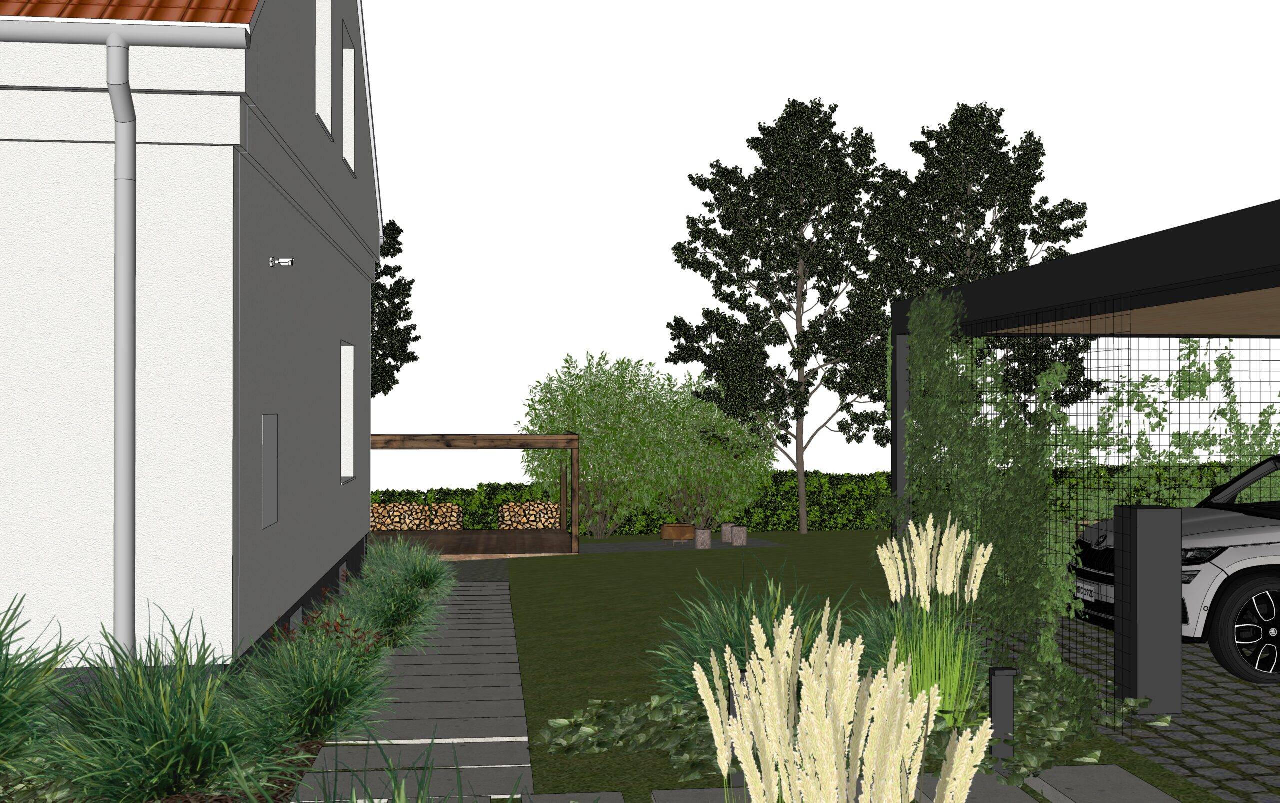 návrh venkovních prostor. zahrada, exteriér, studie, vít lopatovský, architekt, projekt, 3d, model, petřvald, frýdek-místek