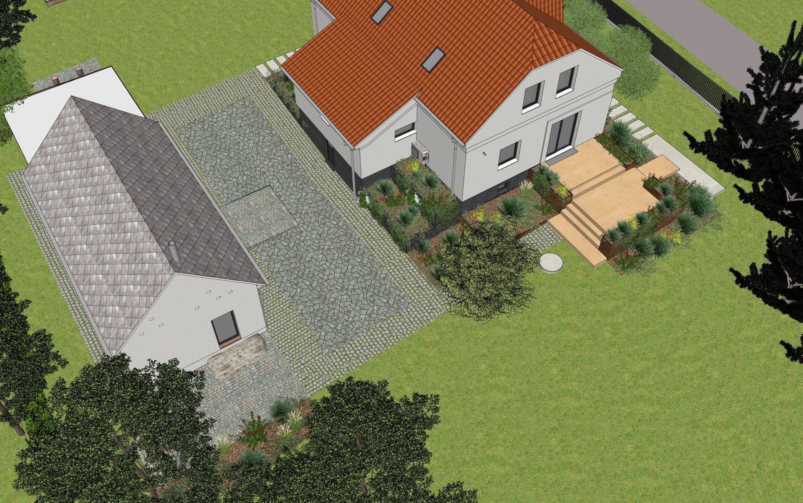 návrh venkovních prostor. zahrada, exteriér, studie, vít lopatovský, architekt, projekt, 3d, model, petřvald, frýdek-místek
