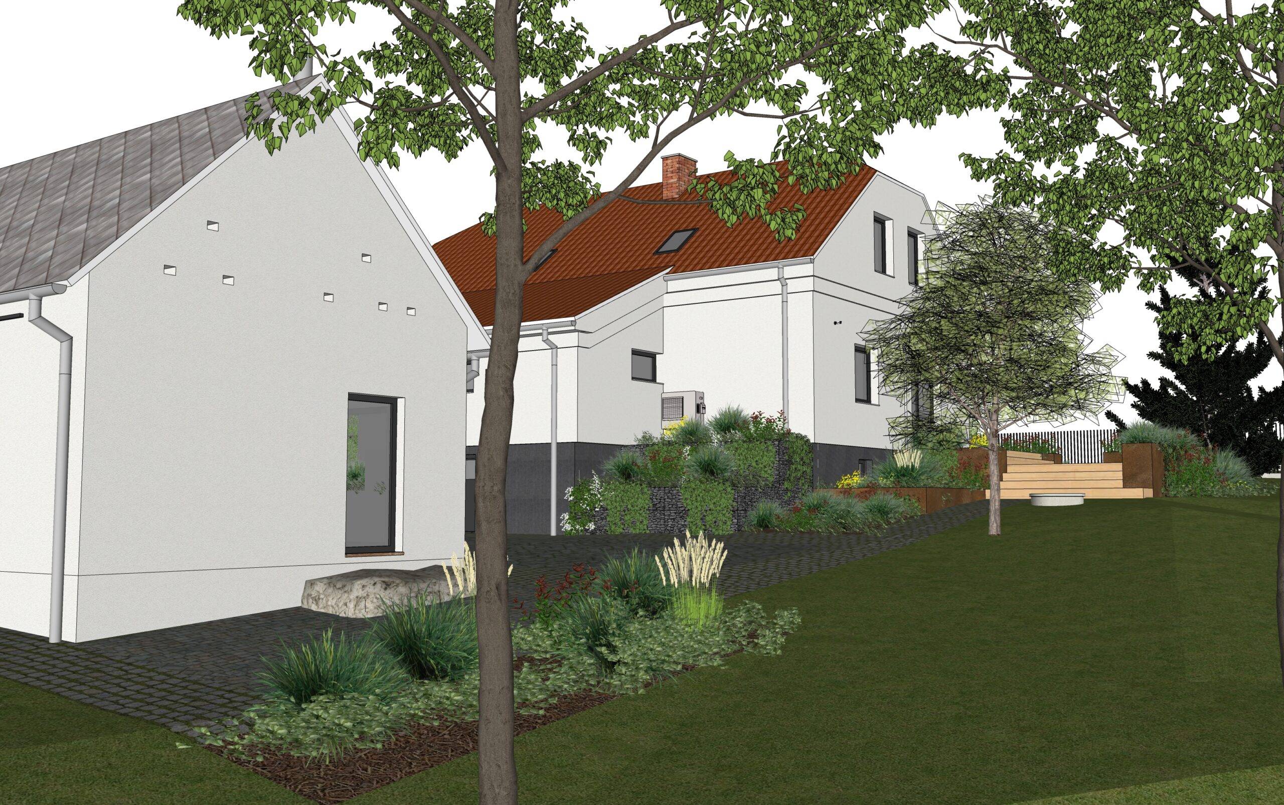 návrh venkovních prostor. zahrada, exteriér, studie, vít lopatovský, architekt, projekt, 3d, model, petřvald, frýdek-místek