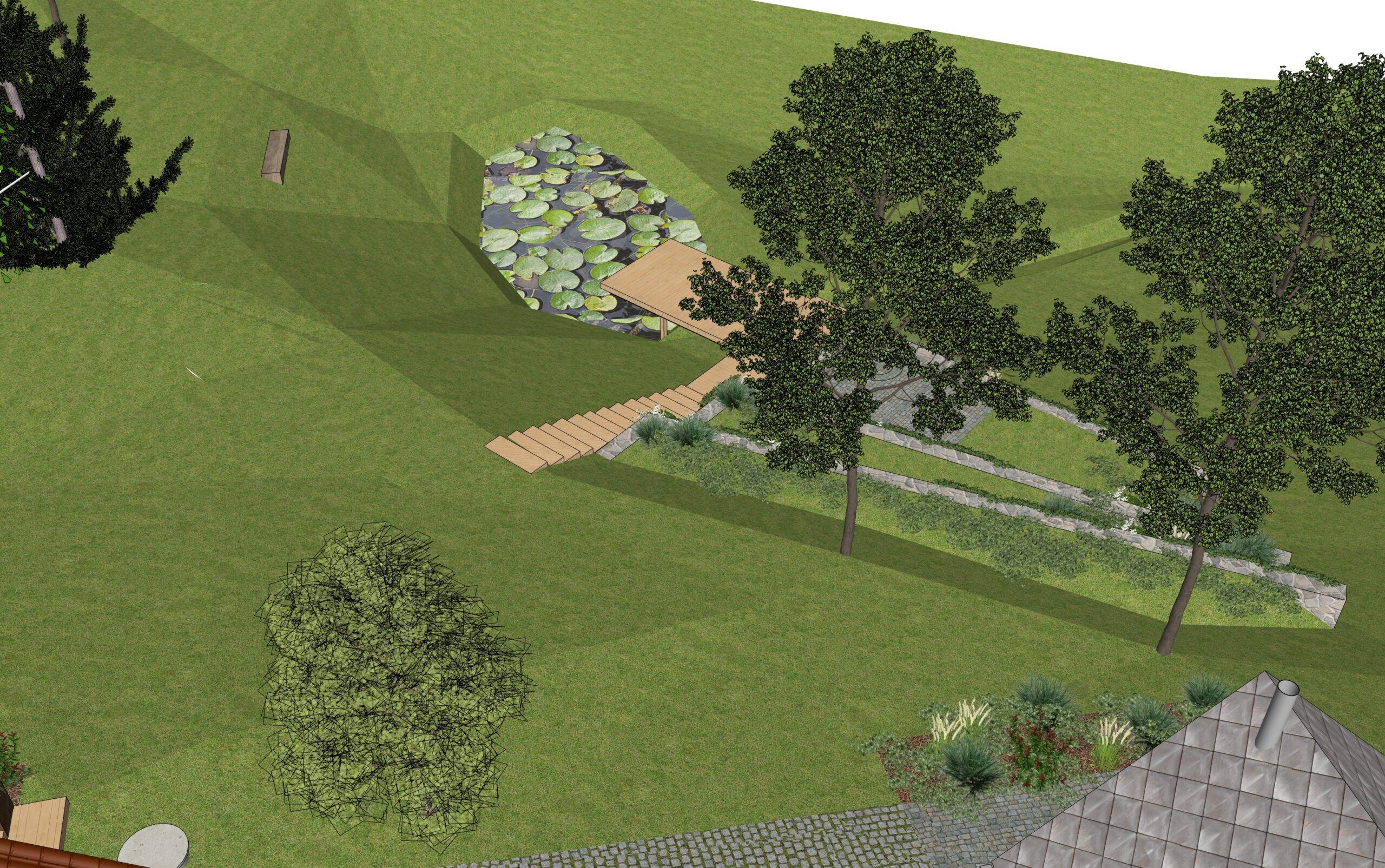 návrh venkovních prostor. zahrada, exteriér, studie, vít lopatovský, architekt, projekt, 3d, model, petřvald, frýdek-místek