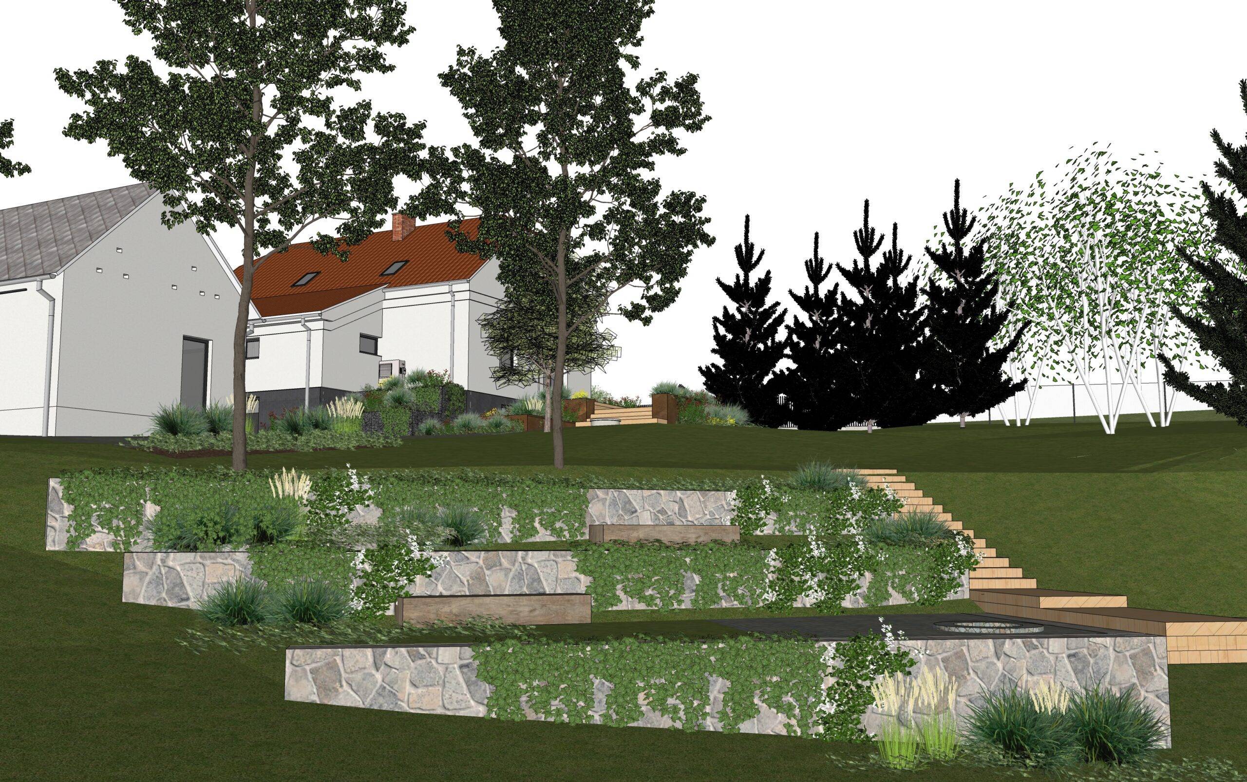návrh venkovních prostor. zahrada, exteriér, studie, vít lopatovský, architekt, projekt, 3d, model, petřvald, frýdek-místek