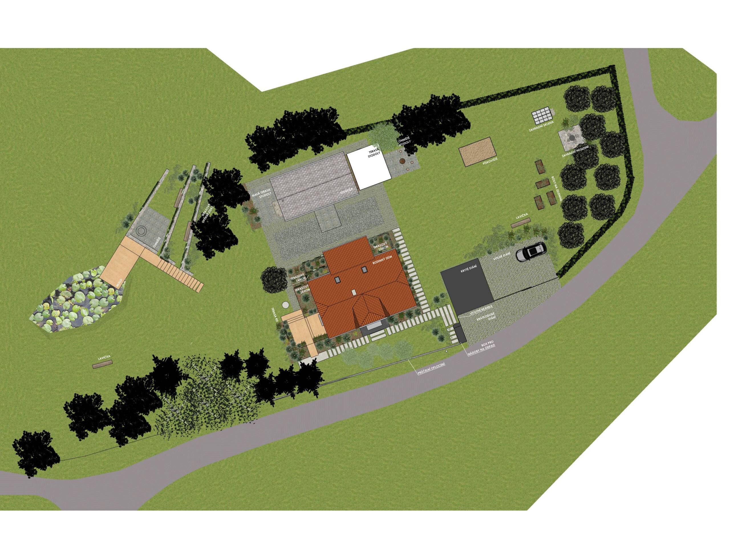 návrh venkovních prostor. zahrada, exteriér, studie, vít lopatovský, architekt, projekt, 3d, model, petřvald, frýdek-místek
