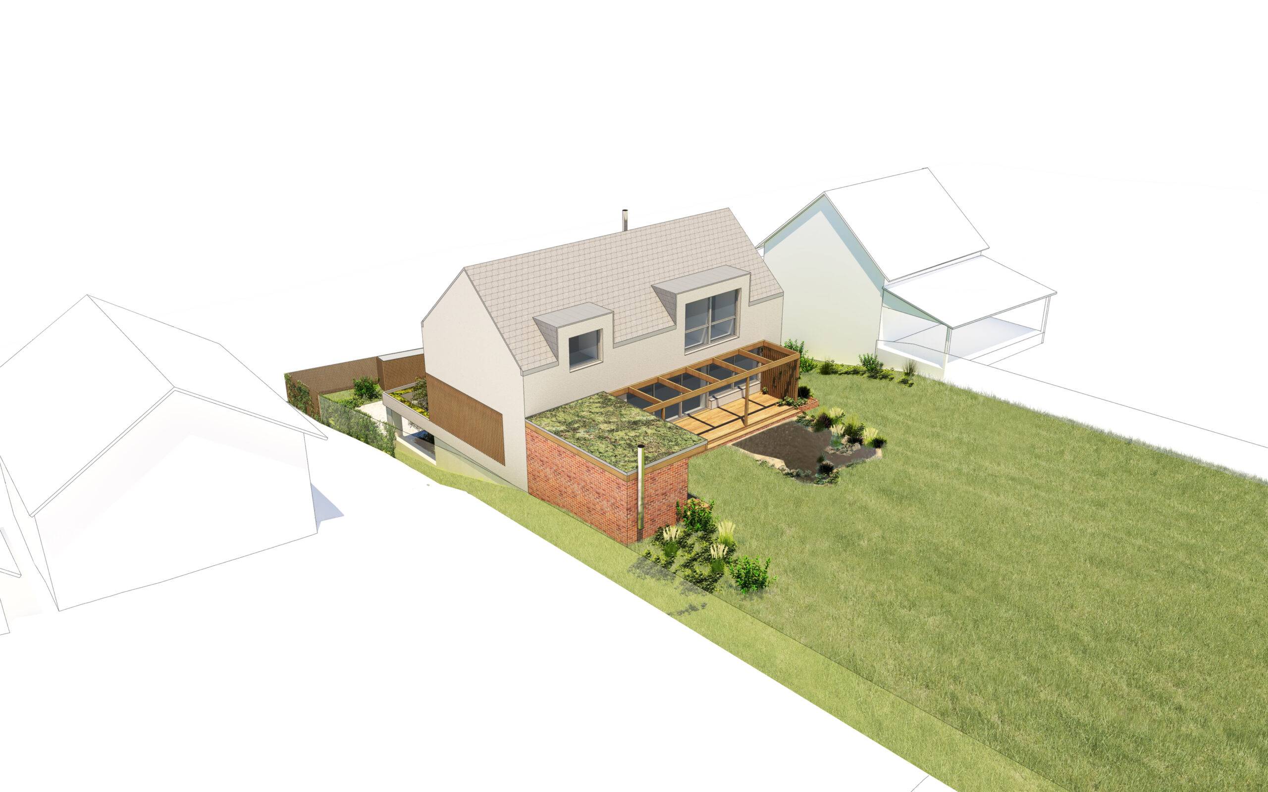 návrh budov, novostavba, rodinný dům, rd, návrh zahrady, návrh venkovních prostor, studie, architekt, projekt, Vít Lopatovský, Vetlá