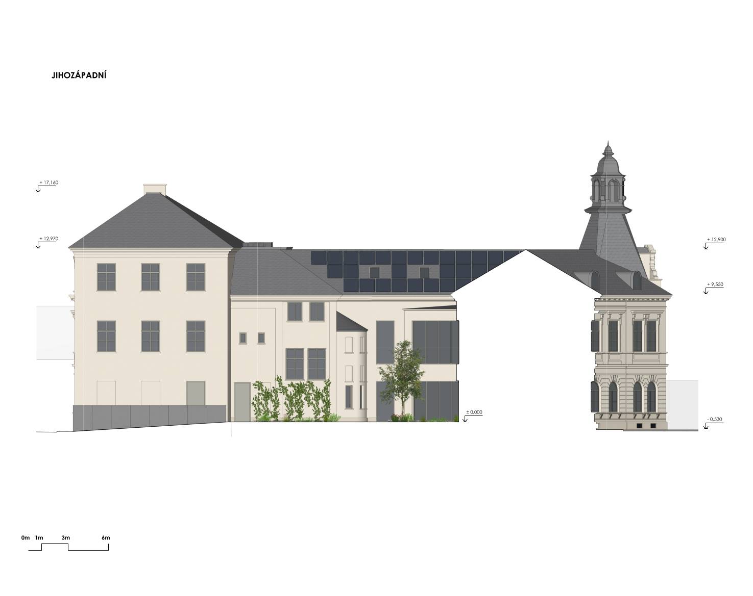 návrh domu, architektonická studie, soutěž, projekt, návrh, Frýdlant, rekonstrukce, administrativní budova, Vít Lopatovský, architekt