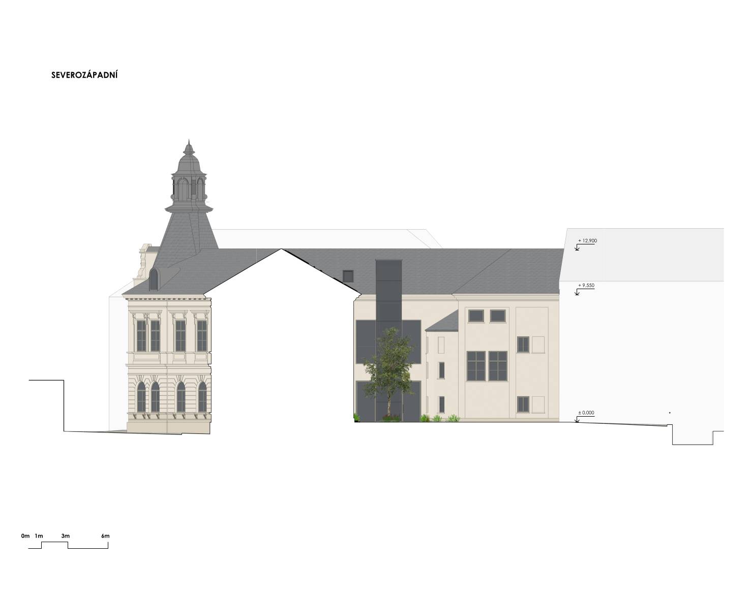 návrh domu, architektonická studie, soutěž, projekt, návrh, Frýdlant, rekonstrukce, administrativní budova, Vít Lopatovský, architekt