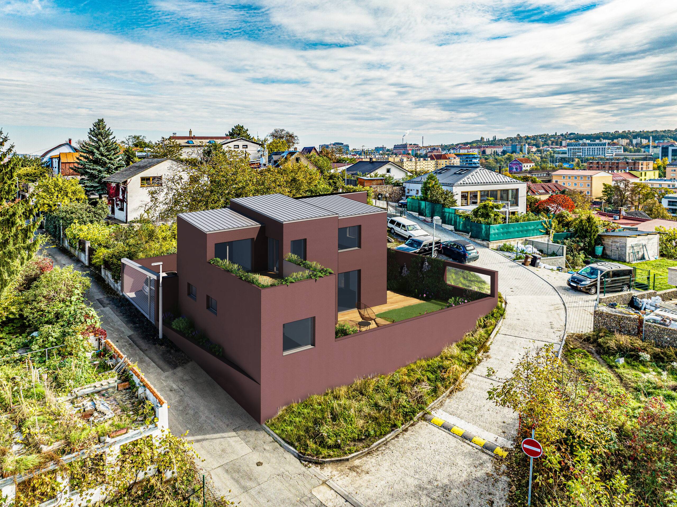 návrh domu, návrh zahrady, architektonická studie, projekt, návrh, Praha, Libeň, RD, novostavba, rodinný dům, Vít Lopatovský, architekt