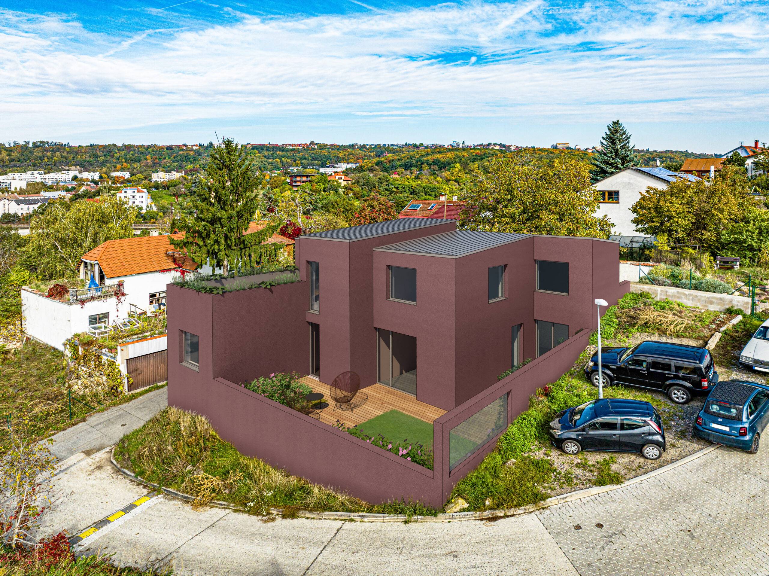 návrh domu, návrh zahrady, architektonická studie, projekt, návrh, Praha, Libeň, RD, novostavba, rodinný dům, Vít Lopatovský, architekt