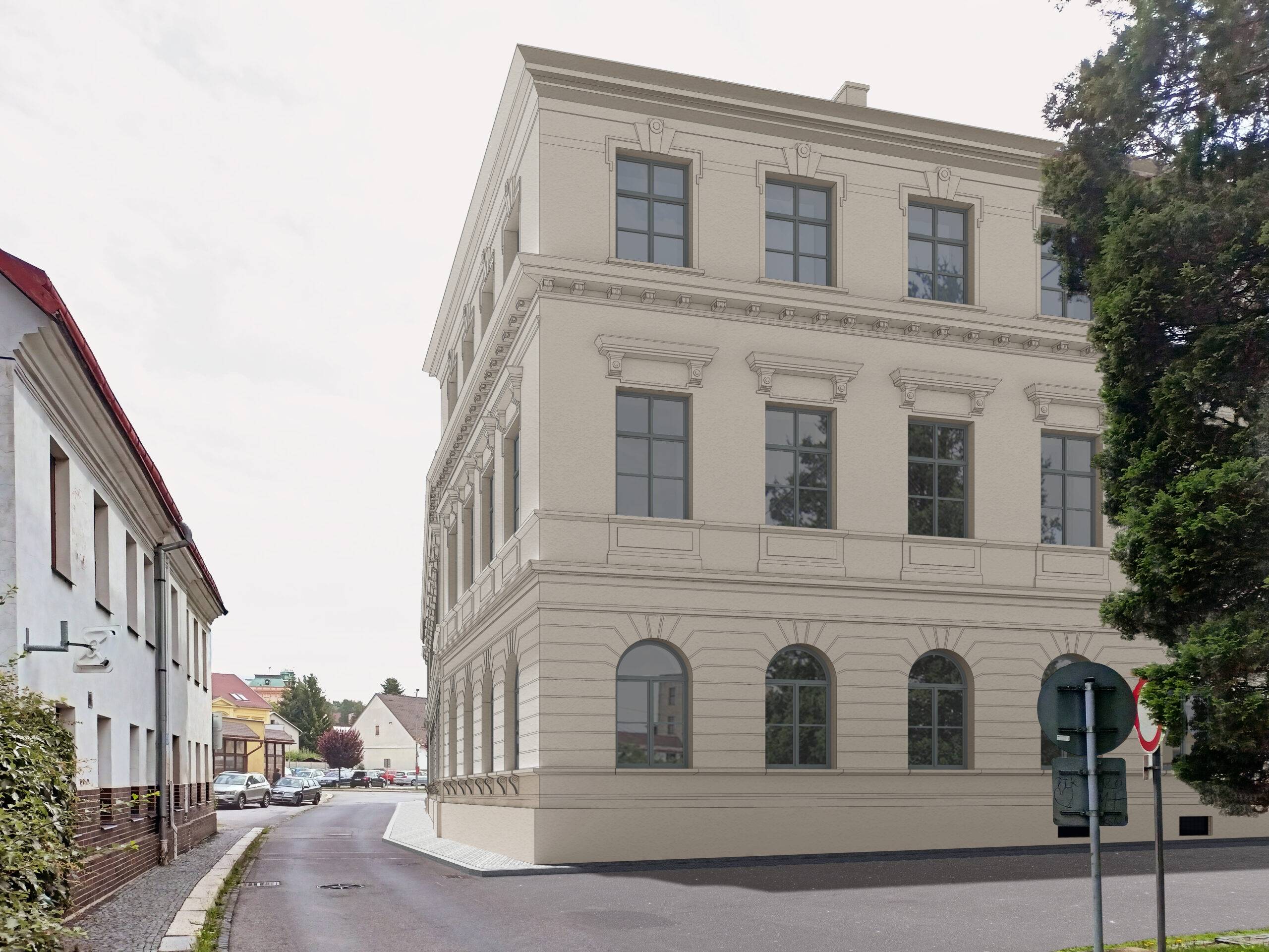 návrh domu, architektonická studie, soutěž, projekt, návrh, Frýdlant, rekonstrukce, administrativní budova, Vít Lopatovský, architekt