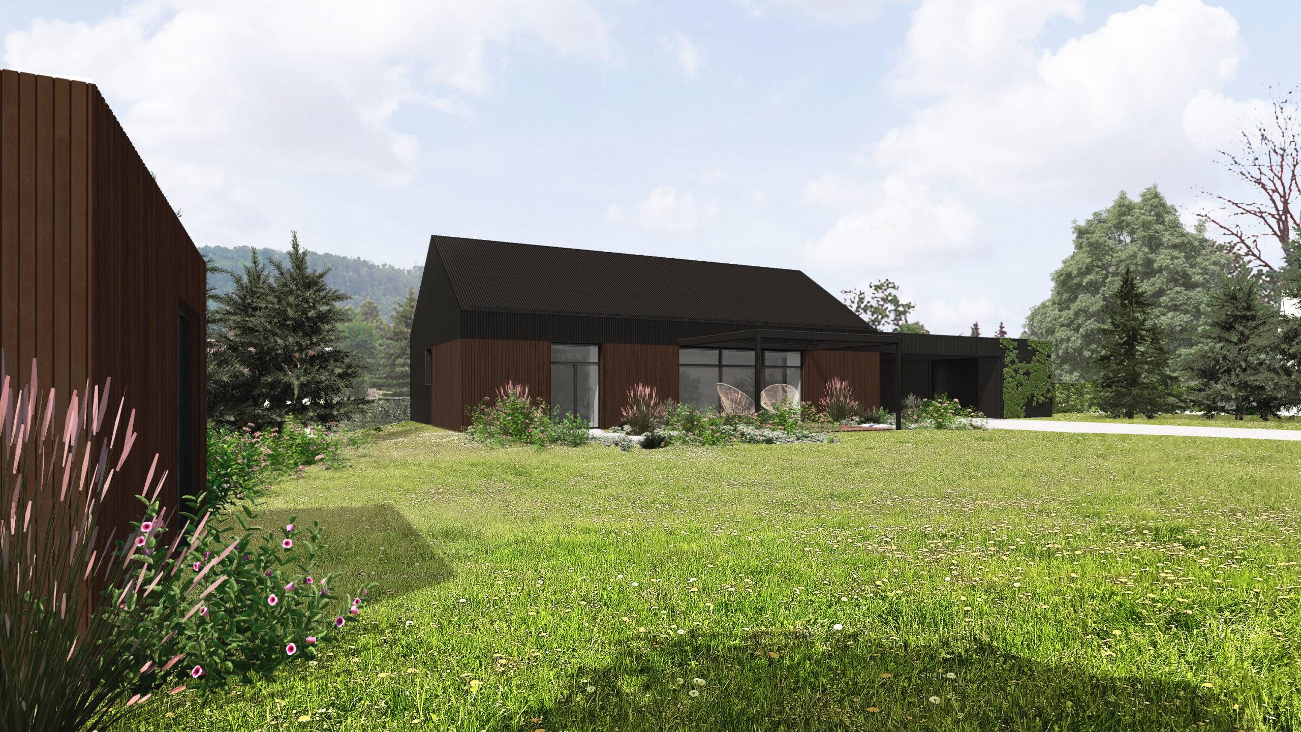 návrh domu, návrh zahrady, architektonická studie, projekt, návrh, Křížany, RD, rodinný dům, novostavba, interiér, Vít Lopatovský, architekt