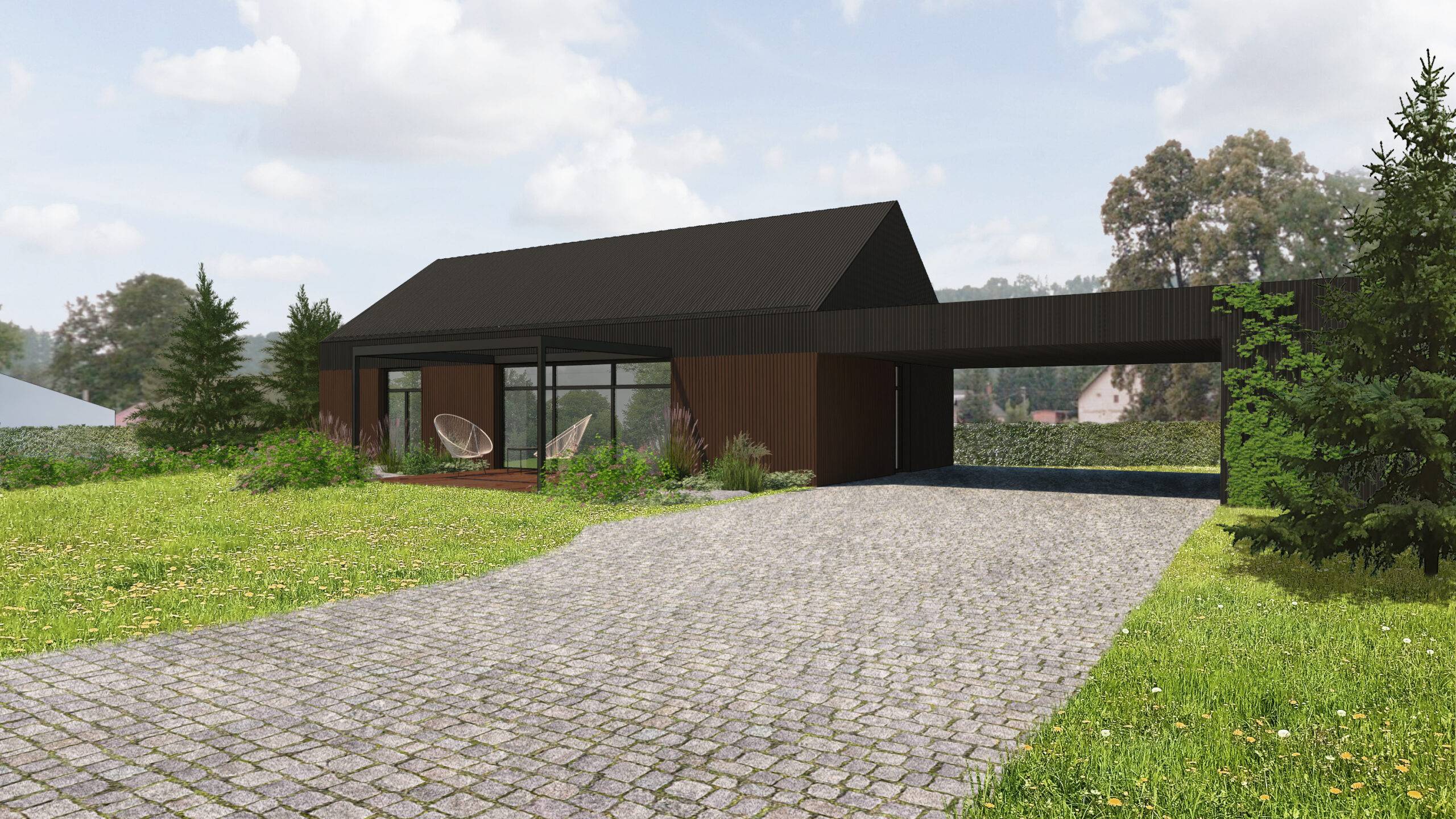 návrh domu, návrh zahrady, architektonická studie, projekt, návrh, Křížany, RD, rodinný dům, novostavba, interiér, Vít Lopatovský, architekt