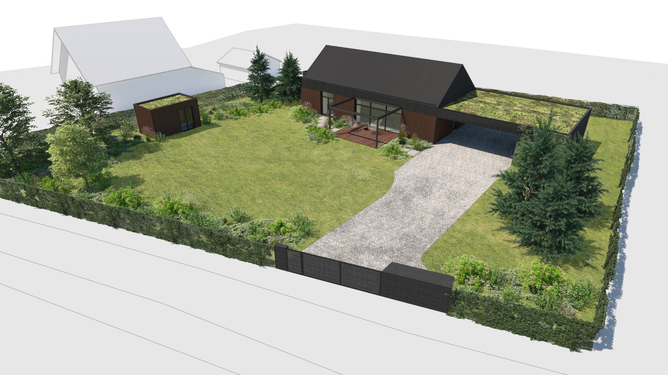 návrh domu, návrh zahrady, architektonická studie, projekt, návrh, Křížany, RD, rodinný dům, novostavba, interiér, Vít Lopatovský, architekt