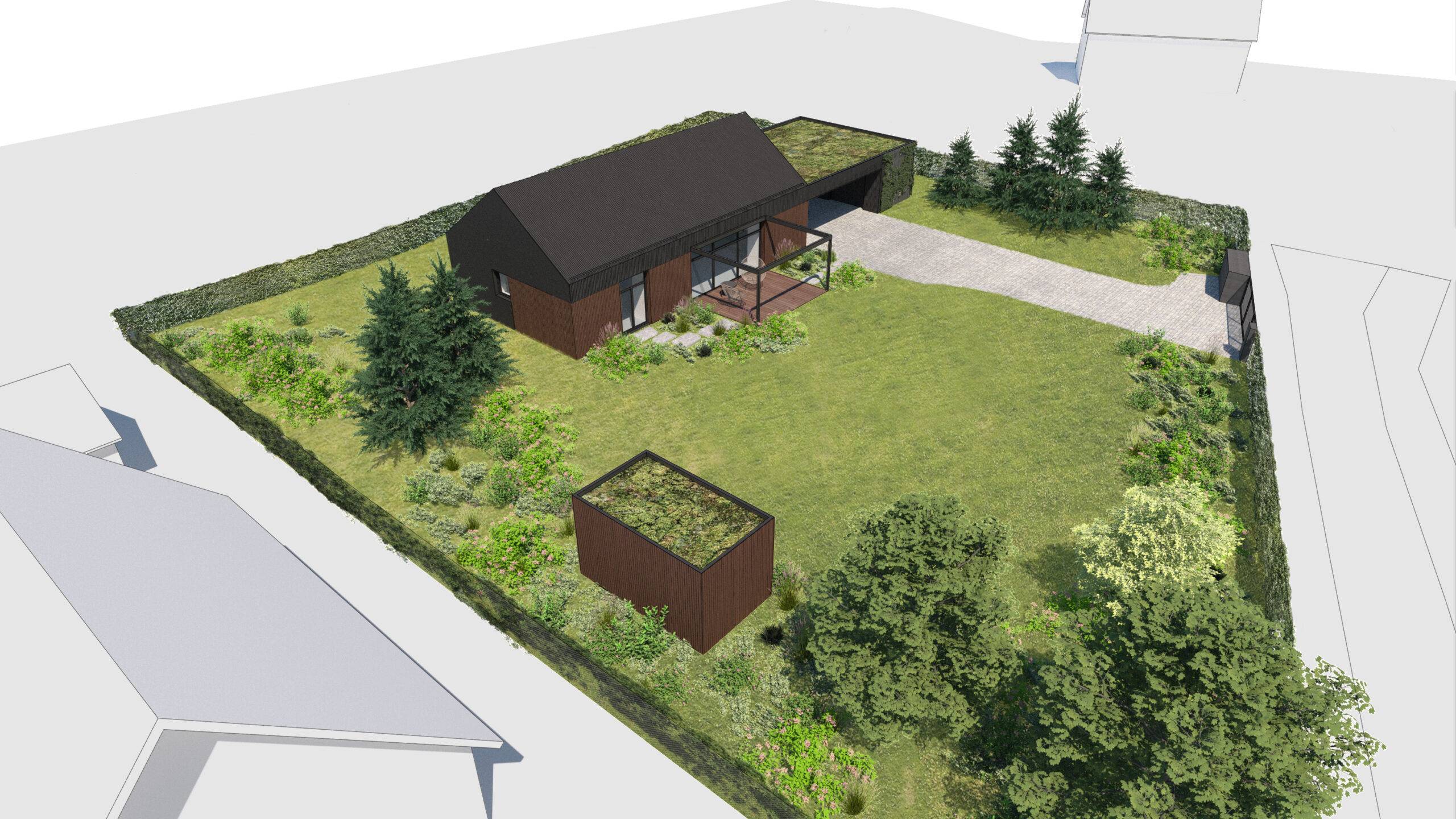 návrh domu, návrh zahrady, architektonická studie, projekt, návrh, Křížany, RD, rodinný dům, novostavba, interiér, Vít Lopatovský, architekt